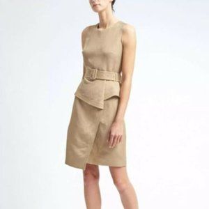 Banana Republic Tan Dress Linen Blend Peplum Utility Asymmetric Size 0